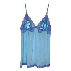 Victoria's Secret Baby Blue Lace Sexy Nighty Lingerie Slip Dress Teddy Chemise